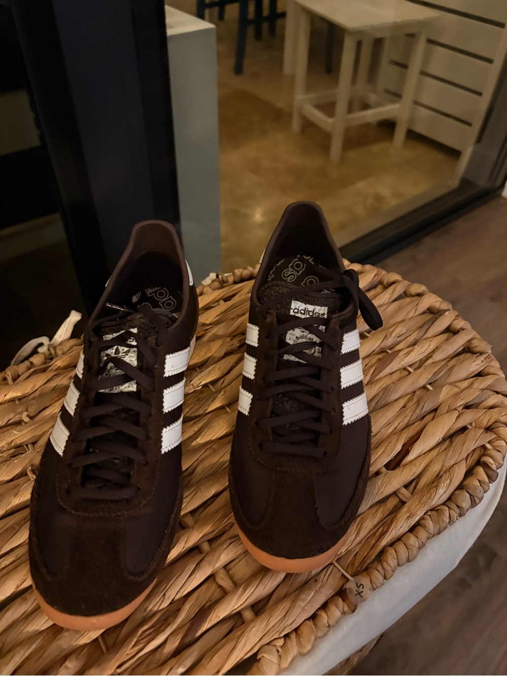 adidas Men’s Brown Sneakers with White Stripes - Picture 2 of 3